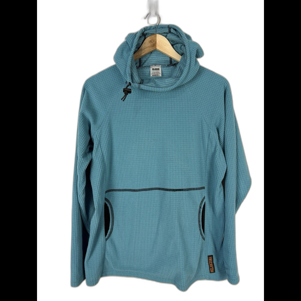 Melanzana Blue Microgrid Fleece Pullover Hoodie Women's Large Outdoors USA